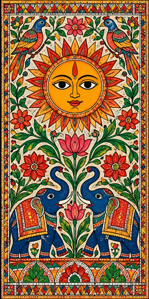 Madhubani-inspired with Sun & Elephants