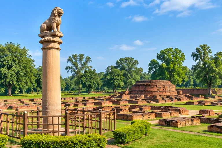 Illustrative representation of Vaishali · Ashokan Pillar in Bihar (not a site photograph)